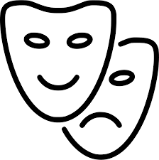 Theatre masks. One sad. One happy.